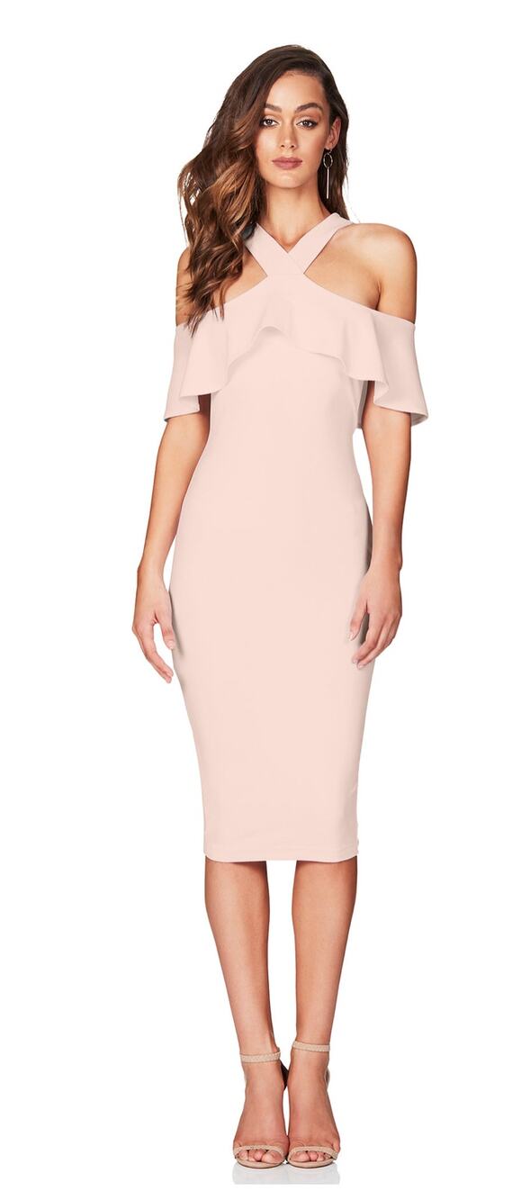 Nookie Hermosa Midi Dress Blush Pink Womens Size Small New Cocktail Evening